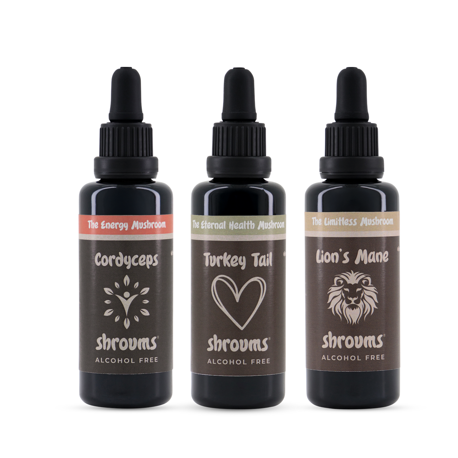 cordyceps, turkey tail, lions mane alcohol free